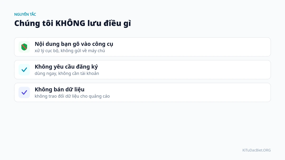 KiTuDacBiet.ORG không lưu nội dung bạn nhập vào công cụ kí tự đặc biệt