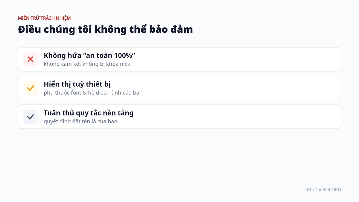 Miễn trừ trách nhiệm khi dùng kí tự đặc biệt: hiển thị tuỳ thiết bị và quy tắc nền tảng