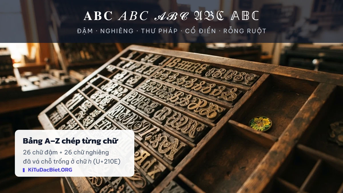 Bảng chữ in đậm và chữ nghiêng Unicode chép từng chữ