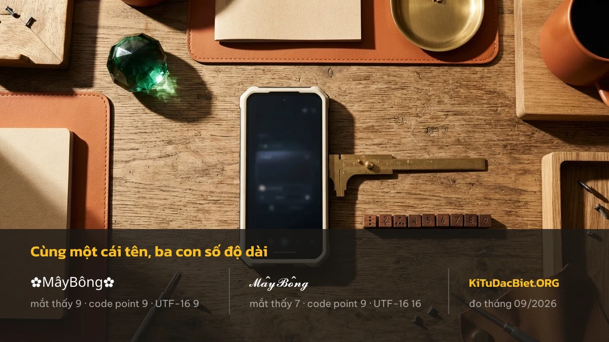 Đo độ dài tên Play Together có kí tự đặc biệt theo code point và UTF-16