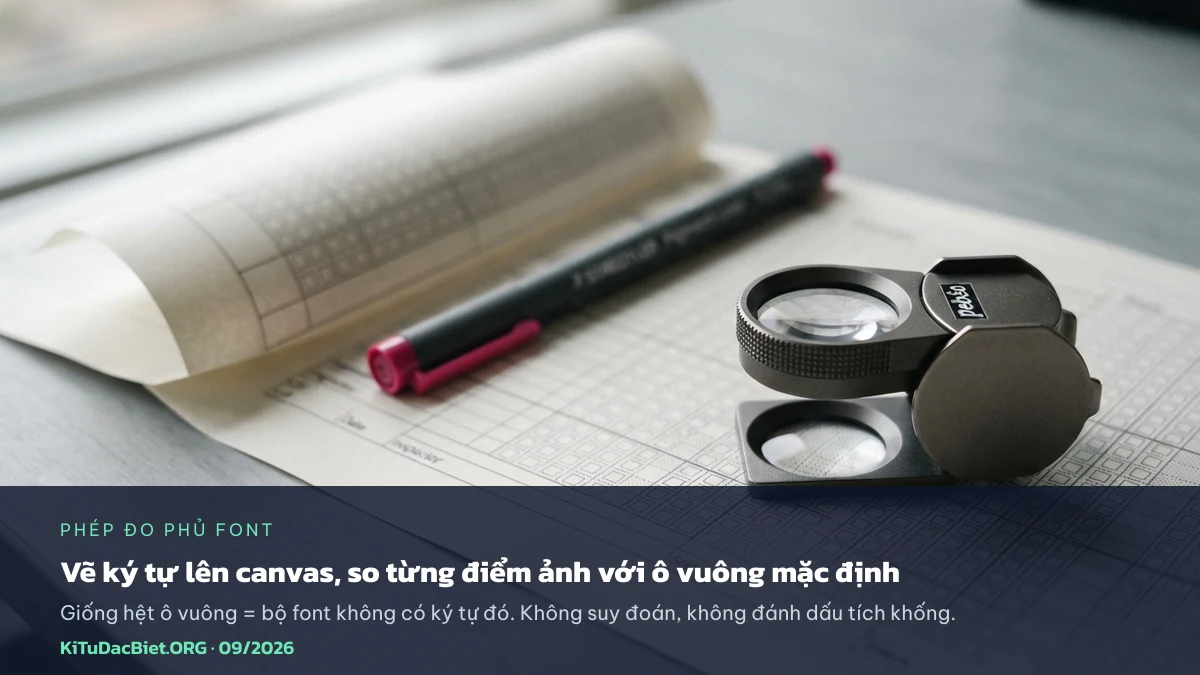 Cách đo bộ font có phủ một kí tự đặc biệt hay không