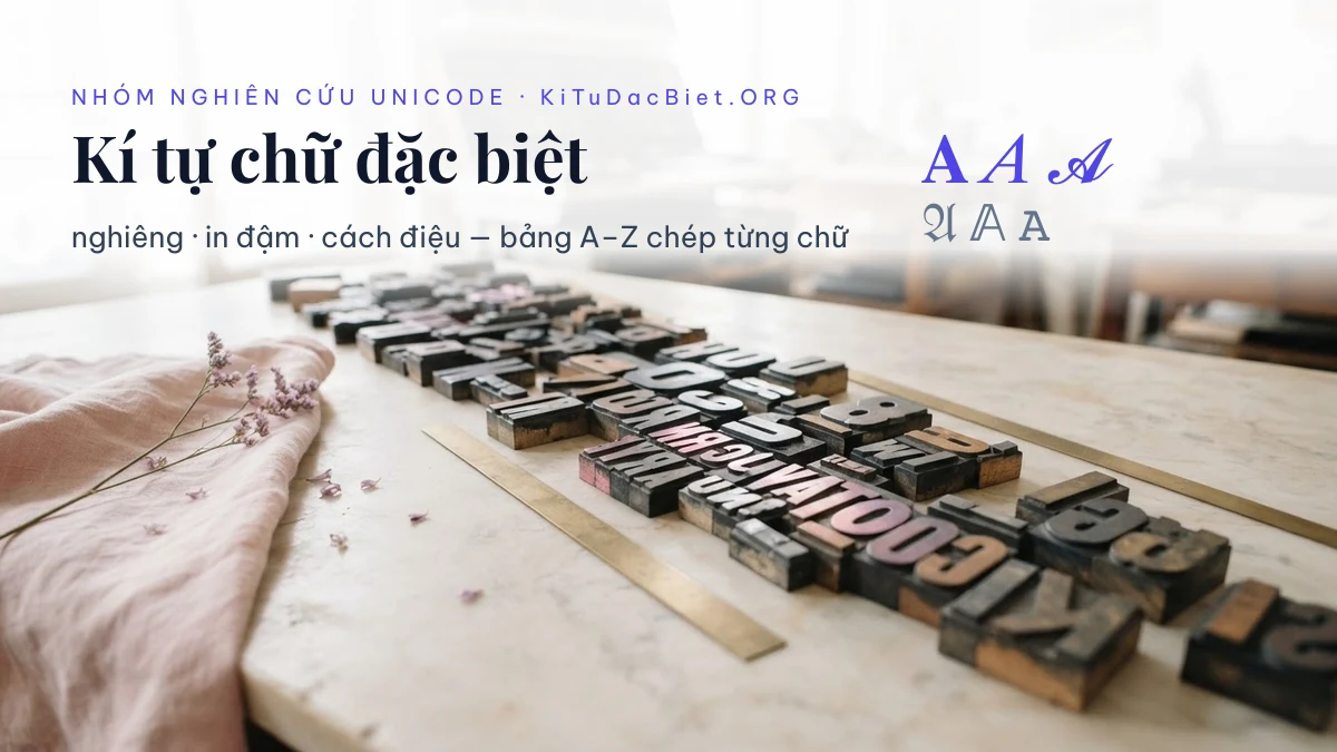 Kí tự chữ đặc biệt — bảng A–Z chữ nghiêng, in đậm và cách điệu