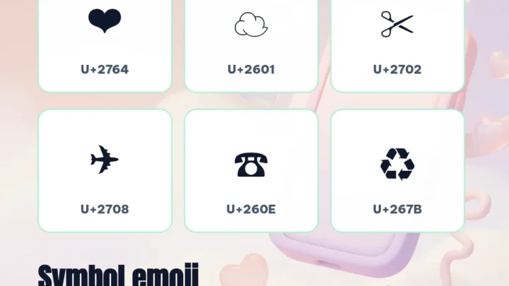 Symbol emoji ❤ ☁ ✂ ✈ ☎ ♻ kèm mã Unicode U+