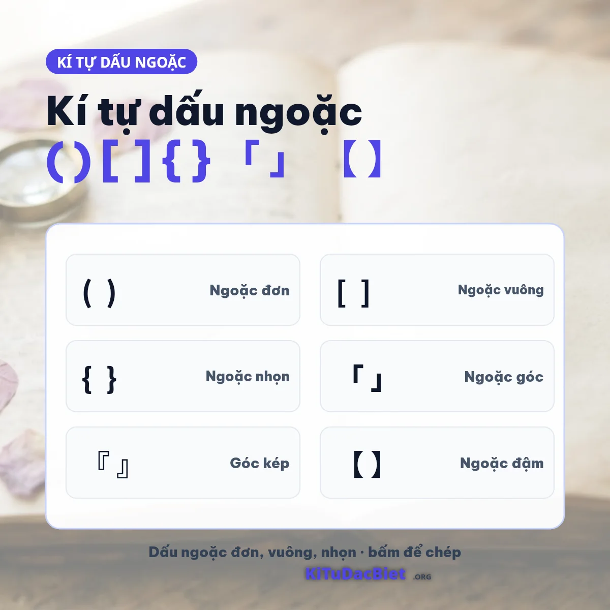 Kí tự dấu ngoặc ( ) [ ] { } 「 」 【 】 kèm tên Unicode và mã U+